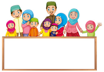 Board template with muslim family in colorful clothes