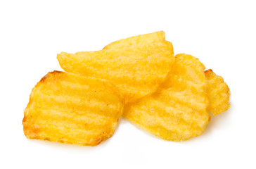yellow potato chips isolated on white