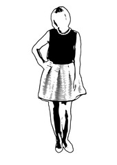 Silhouette of girl posing in dress vector