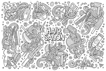 Vector cartoon set of Hair salon theme doodles design elements