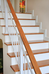 The modern wooden stair way in home