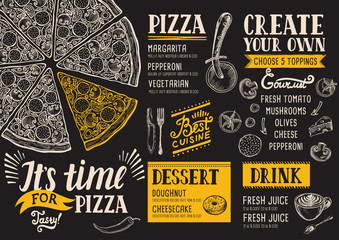 Pizza menu restaurant, food template. - obrazy, fototapety, plakaty