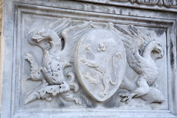 Detail on Fountain in Piazza del Campo Square, Siena