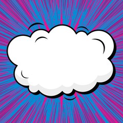 Abstract creative concept vector comic pop art style blank, layout template with clouds beams and isolated dots background. For sale banner, empty speech bubble set, illustration halftone book design.
