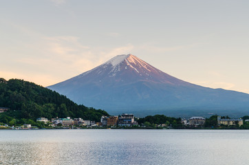 Mount fuji and sunset sky at kawaguchiko lake japan