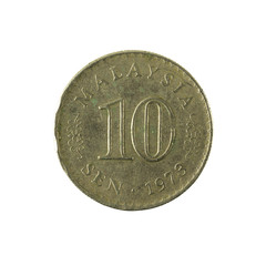 10 malaysian sen coin (1973) obverse isolated on white background © Henning Marquardt