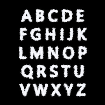The English alphabet from clouds on Black background