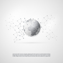 Abstract Cloud Computing and Global Network Connections Concept Design with Transparent Geometric Mesh, Earth Globe - Illustration in Editable Vector Format