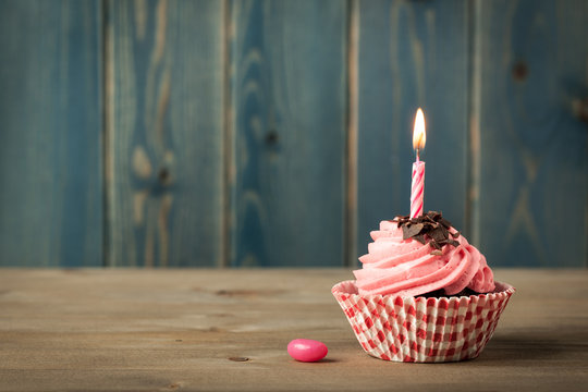 Homemade Birthday cupcake with candle