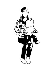 Silhouette of newborn on the hands of mom vector