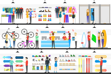 Interior Store of goods for extreme sports. vector illustration