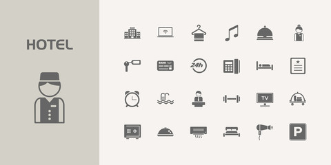 Group of twenty five hotel icons set