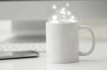tazza, telefonino, scrivere, sms, clienti, pazienti