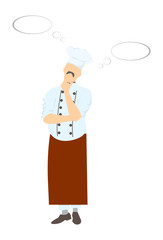 Thinking chef cook. Vector flat design illustration isolated on white background.