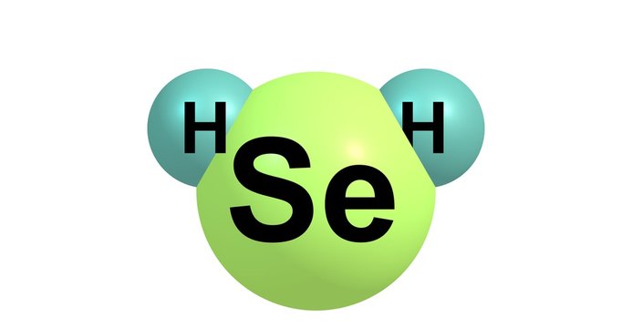 Hydrogen selenide molecular structure isolated on white