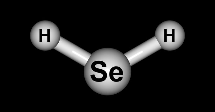 Hydrogen selenide molecular structure isolated on black