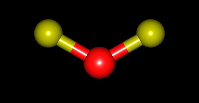 Oxygen difluoride molecular structure isolated on black