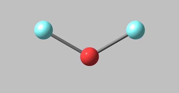 Oxygen difluoride molecular structure isolated on grey