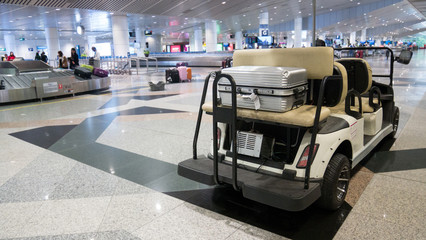 Cart or car golf in International Airport for service and police security monitor around the...