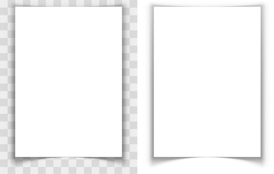 A4 Paper Page Curled Edges Shadow Effect Vector Template.