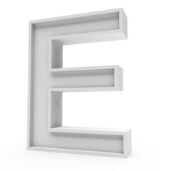 3d Rendering grey material letter E isolated white background