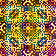 Abstract Seamless Golden Background with Symbolical Tile Floral Patterns. Eps10, Contains Transparencies. Vector