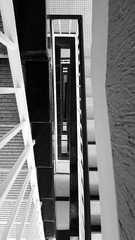 Abstract view of a stair case in black and white
