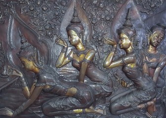 Fototapeta premium Angel statue on the temple wall Udonthani Thailand 