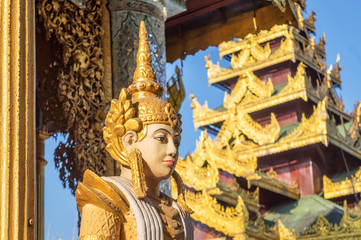 Detail of a statue at Shwedagon Pagoda in Yangon, Burma Myanmar