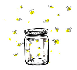 fireflies flying around the jar - 142201632