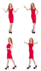 Pretty young girl in red dress isolated on white