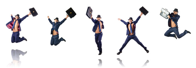 Jumping businessman isolated on white