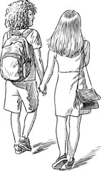 sketch of the teens on a stroll