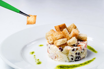 Different spring salads in plates