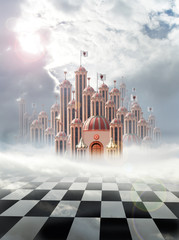  palace of queen of hearts in wonderland - obrazy, fototapety, plakaty