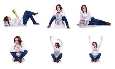 Student with books isolated on white