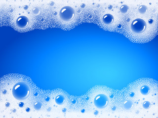 Soap foam overlying on the background of a blue water color - obrazy, fototapety, plakaty