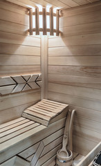 Cozy interior of the Finnish sauna