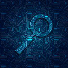 Obraz premium MAGNIFYING GLASS on Circuit Board background