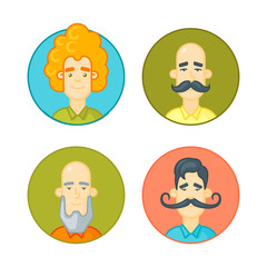 Circle icons set. People cartoon avatars collection.