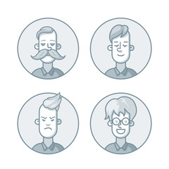 Circle icons set in gray colors. People cartoon avatars collection.