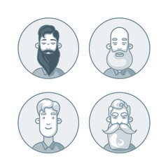 Circle icons set in gray colors. People cartoon avatars collection.