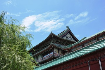 Up view of a Chinese traditional building against blue sky