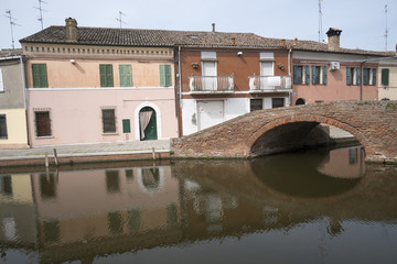 Comacchio, Ferrara, Italy: houses reflected in the canal