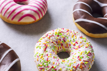 Various kinds of donuts closeup