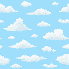 Cloud vector seamless pattern. White clouds on blue sky. Repeat print.  © cheremuha