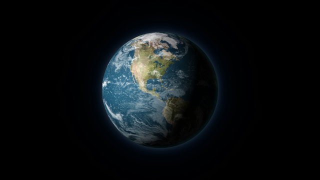 Realistic Earth centered on North America on a black background