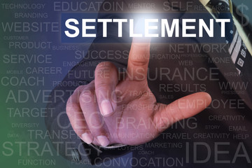 Businessman touching settlement button on virtual screen
