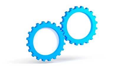 Blue gears on a white background for use in presentations, education manuals, design, etc. 3D