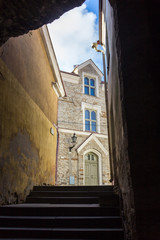 Scenic summer beautiful aerial of the Old Town in Tallinn, Estonia